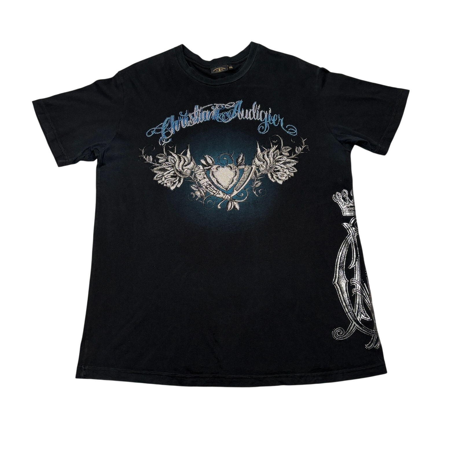 Vintage Y2k Christian Audigier Rhinestone Shirt Men's 2xl Y2k Grunge Streetwear
